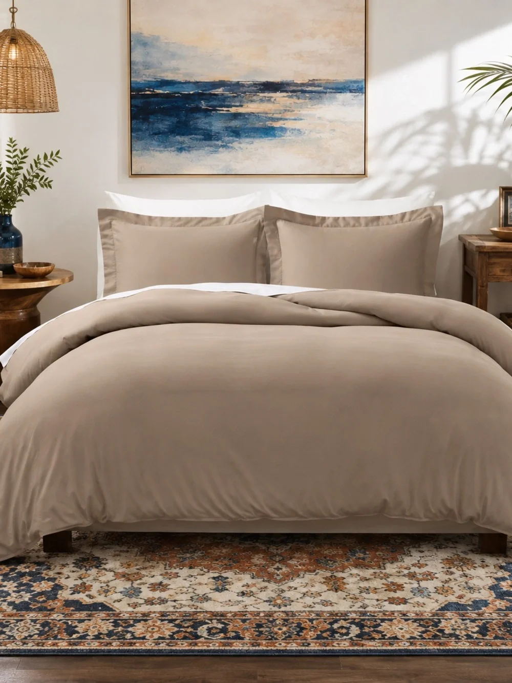 Premium ienjoy Home Taupe Full Queen 3 Piece Duvet Cover Set New